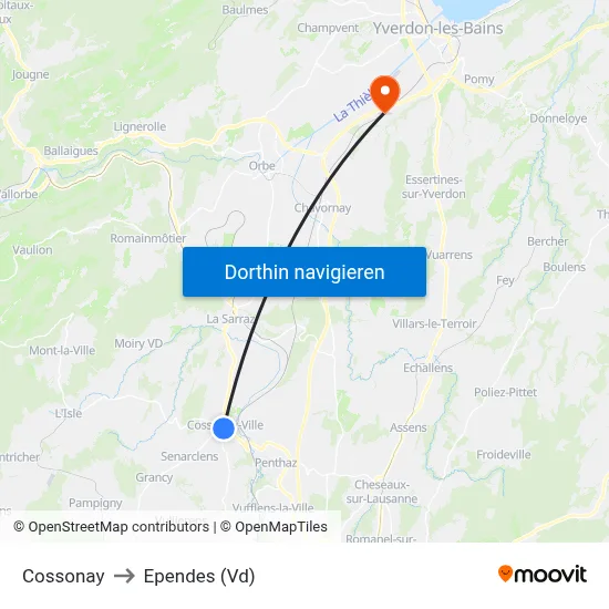 Cossonay to Ependes (Vd) map
