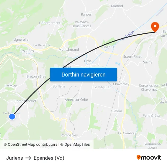 Juriens to Ependes (Vd) map