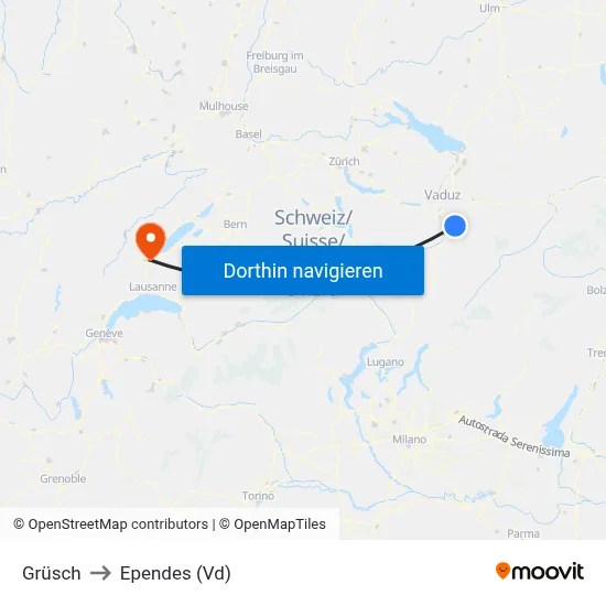 Grüsch to Ependes (Vd) map