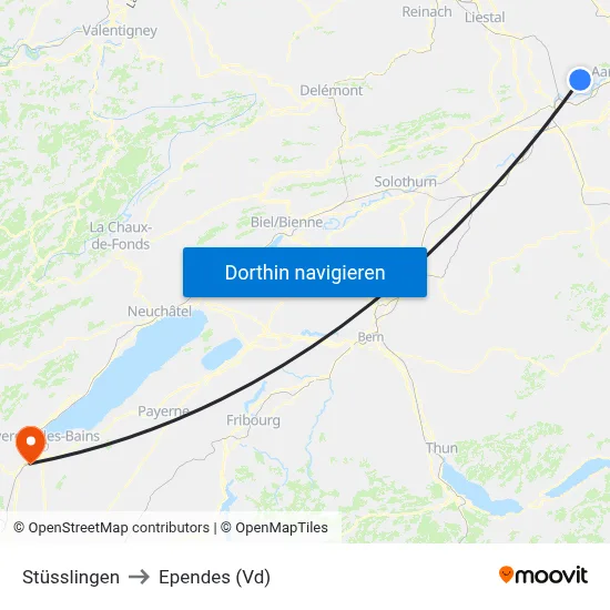 Stüsslingen to Ependes (Vd) map