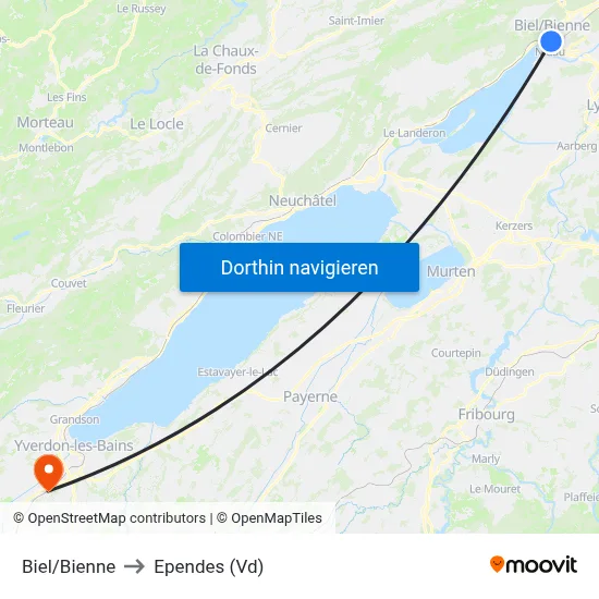 Biel/Bienne to Ependes (Vd) map