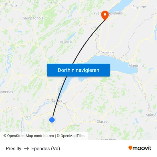 Présilly to Ependes (Vd) map