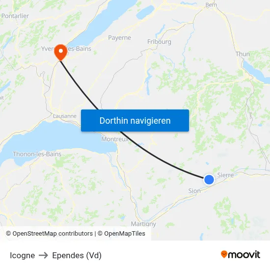 Icogne to Ependes (Vd) map