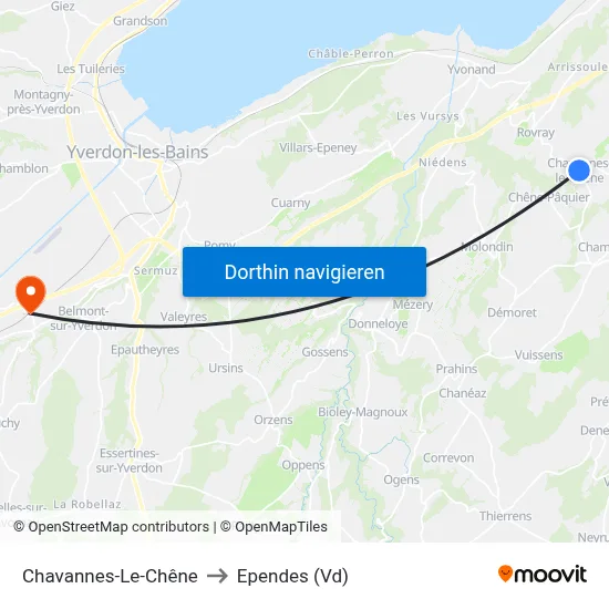 Chavannes-Le-Chêne to Ependes (Vd) map