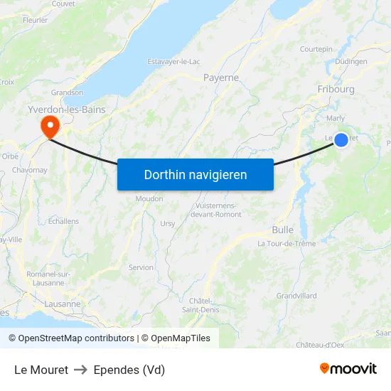 Le Mouret to Ependes (Vd) map