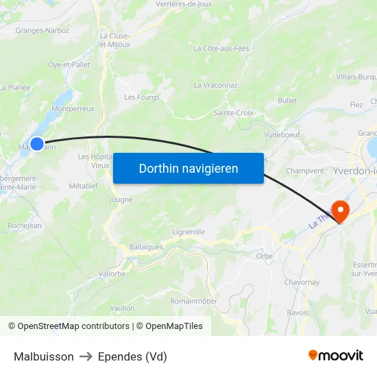 Malbuisson to Ependes (Vd) map