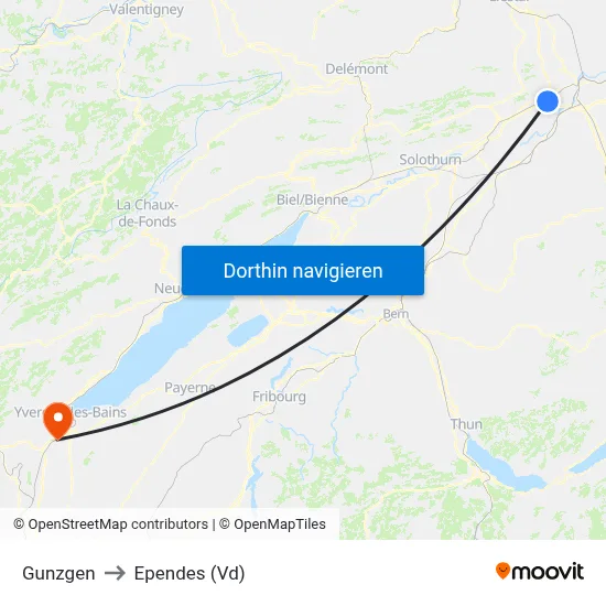 Gunzgen to Ependes (Vd) map