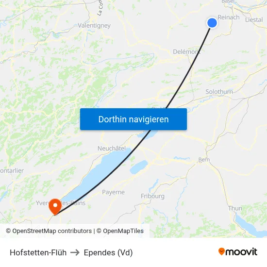 Hofstetten-Flüh to Ependes (Vd) map
