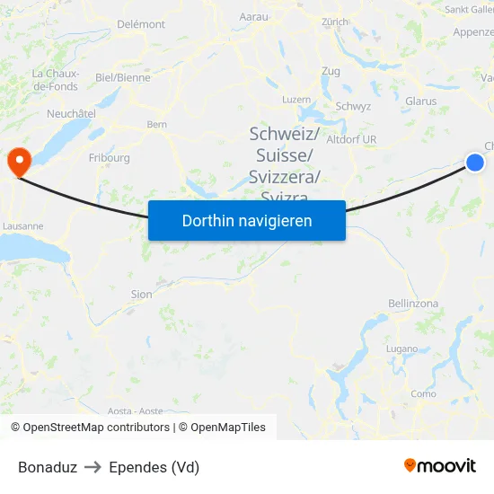 Bonaduz to Ependes (Vd) map
