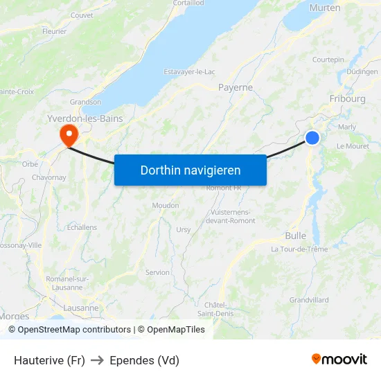 Hauterive (Fr) to Ependes (Vd) map