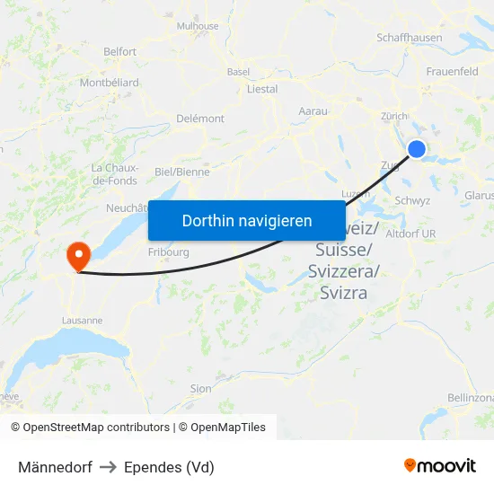 Männedorf to Ependes (Vd) map