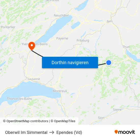 Oberwil Im Simmental to Ependes (Vd) map