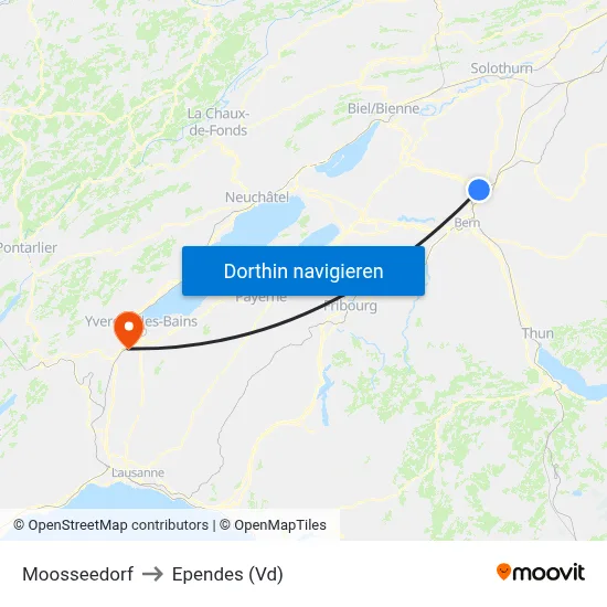 Moosseedorf to Ependes (Vd) map