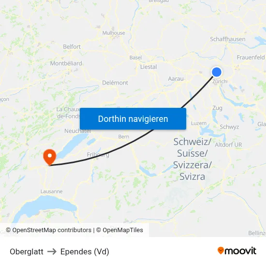 Oberglatt to Ependes (Vd) map
