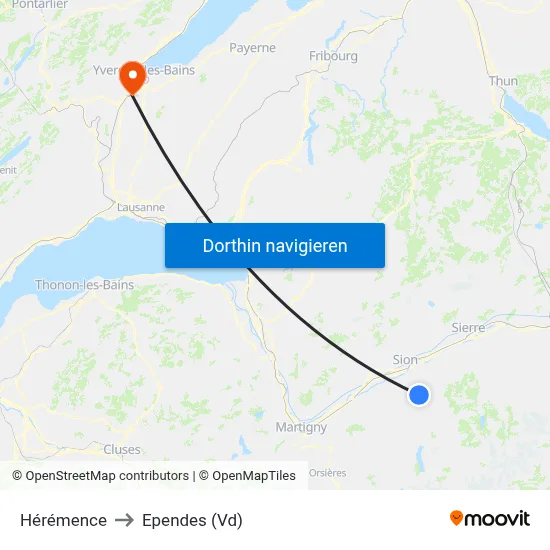 Hérémence to Ependes (Vd) map