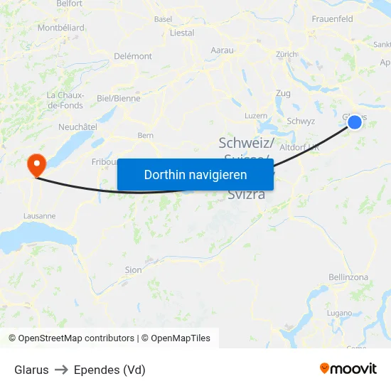 Glarus to Ependes (Vd) map