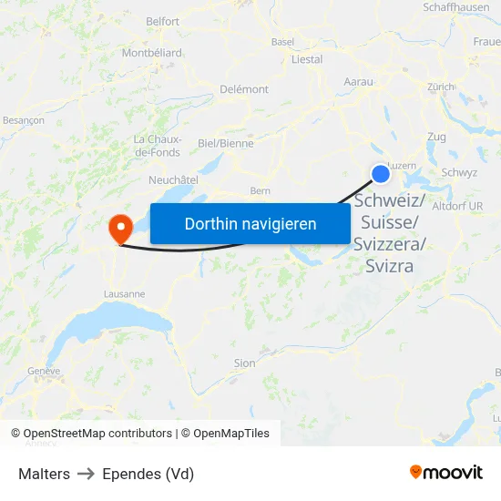 Malters to Ependes (Vd) map