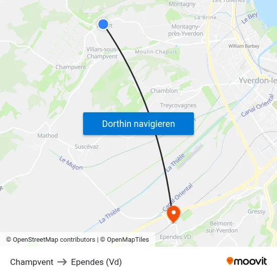 Champvent to Ependes (Vd) map