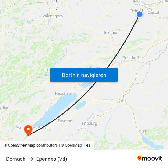 Dornach to Ependes (Vd) map