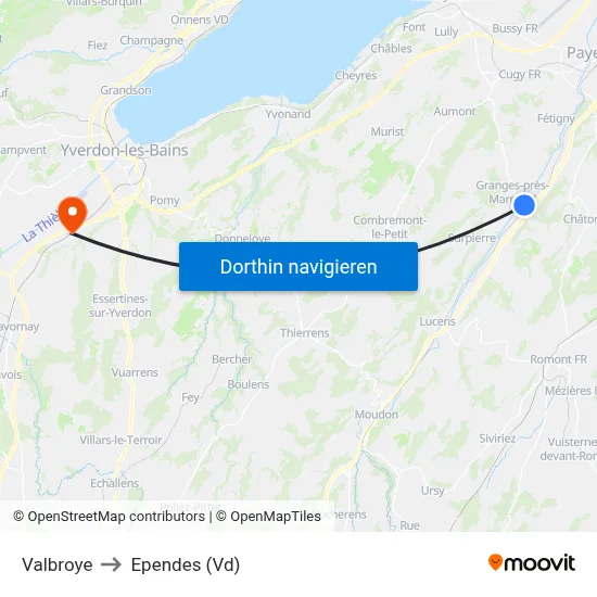 Valbroye to Ependes (Vd) map