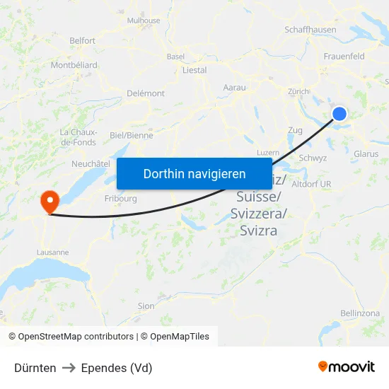 Dürnten to Ependes (Vd) map