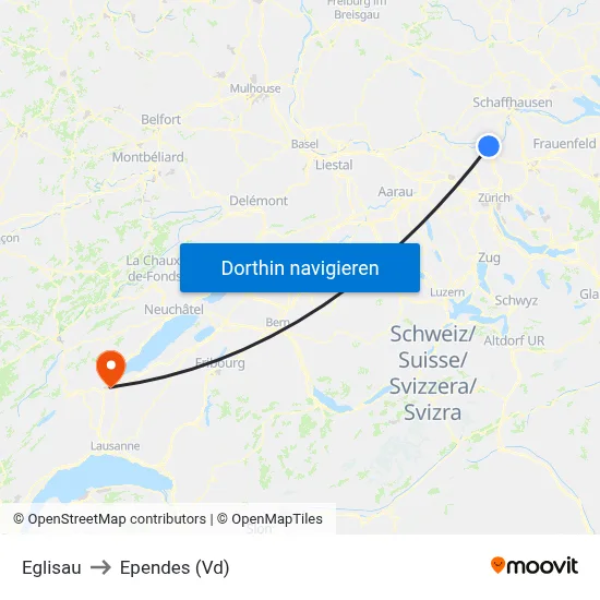 Eglisau to Ependes (Vd) map