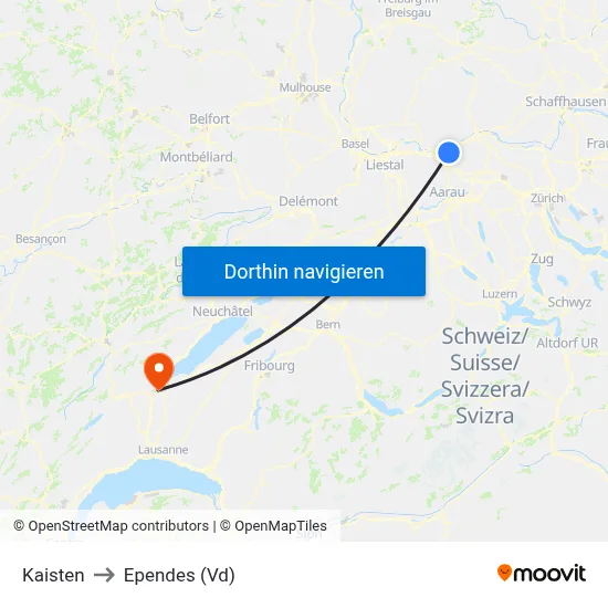 Kaisten to Ependes (Vd) map