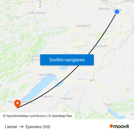 Liestal to Ependes (Vd) map