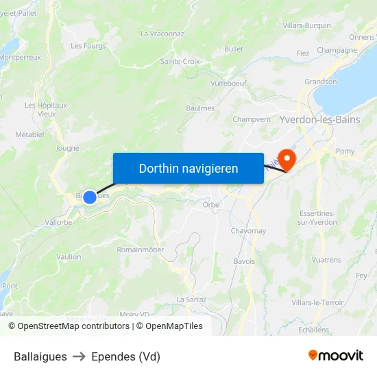Ballaigues to Ependes (Vd) map