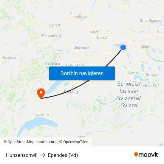 Hunzenschwil to Ependes (Vd) map