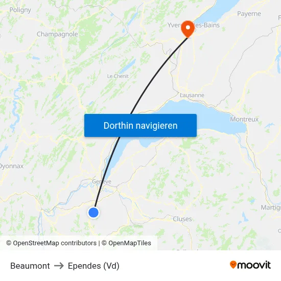 Beaumont to Ependes (Vd) map