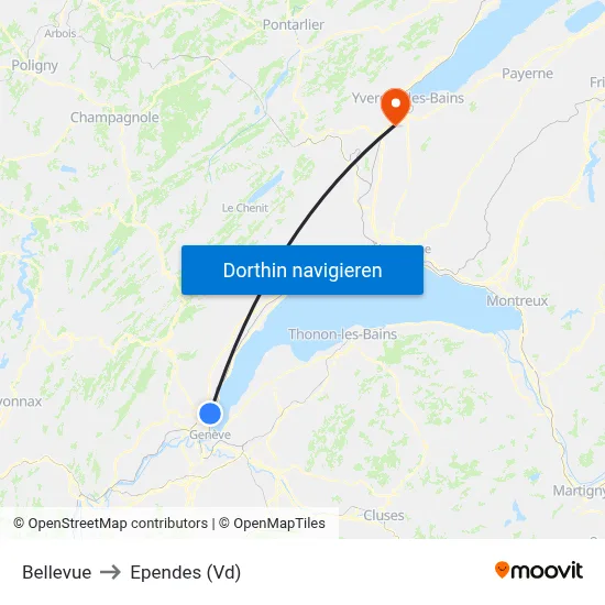 Bellevue to Ependes (Vd) map