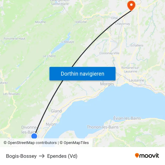 Bogis-Bossey to Ependes (Vd) map