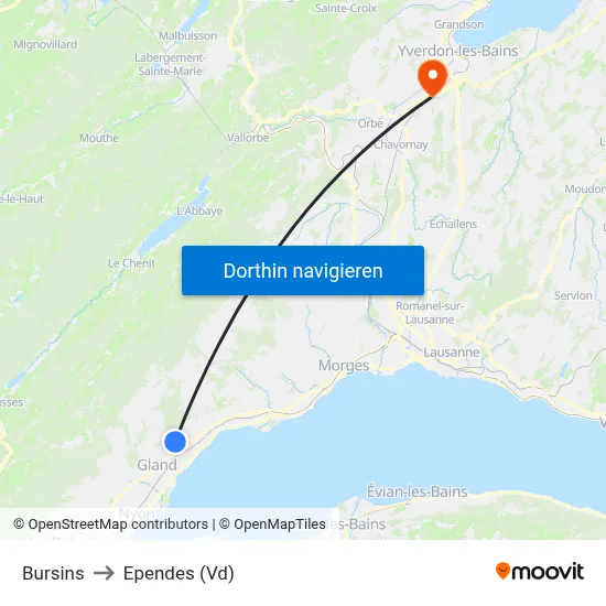 Bursins to Ependes (Vd) map