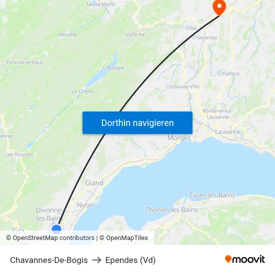 Chavannes-De-Bogis to Ependes (Vd) map