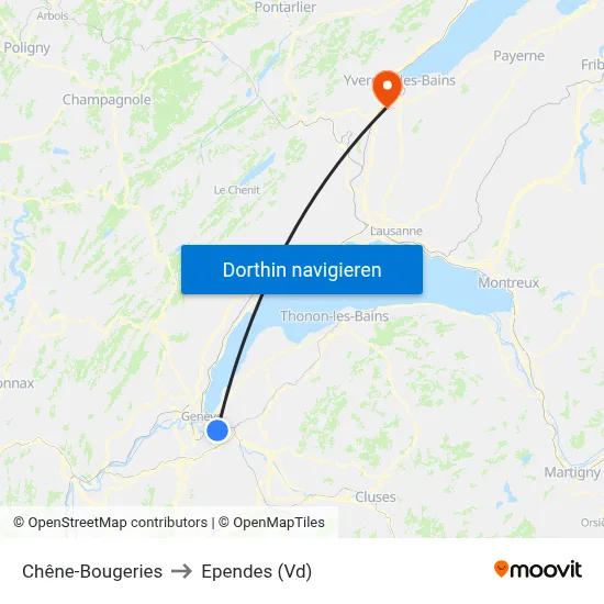 Chêne-Bougeries to Ependes (Vd) map