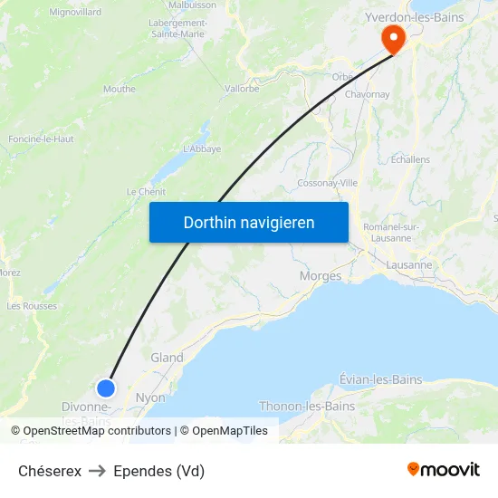 Chéserex to Ependes (Vd) map