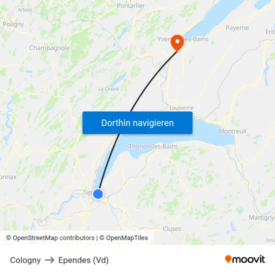 Cologny to Ependes (Vd) map