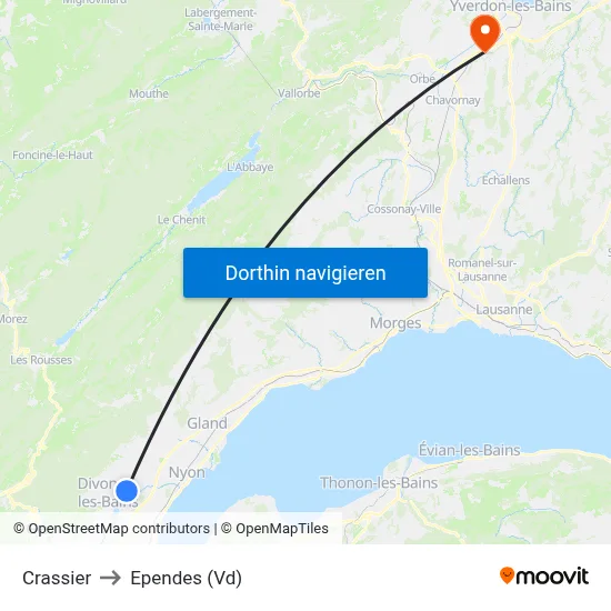 Crassier to Ependes (Vd) map