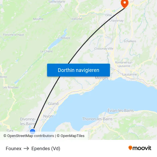 Founex to Ependes (Vd) map