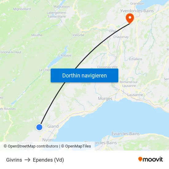 Givrins to Ependes (Vd) map
