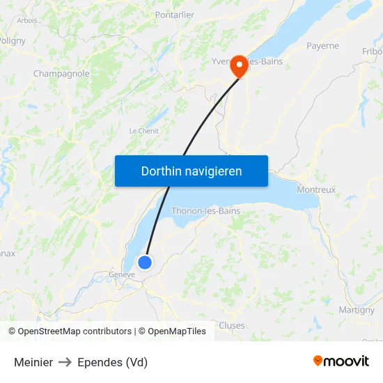 Meinier to Ependes (Vd) map