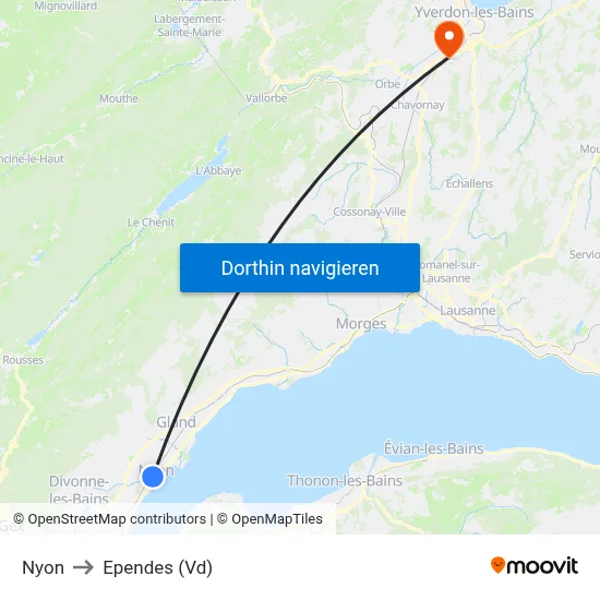 Nyon to Ependes (Vd) map