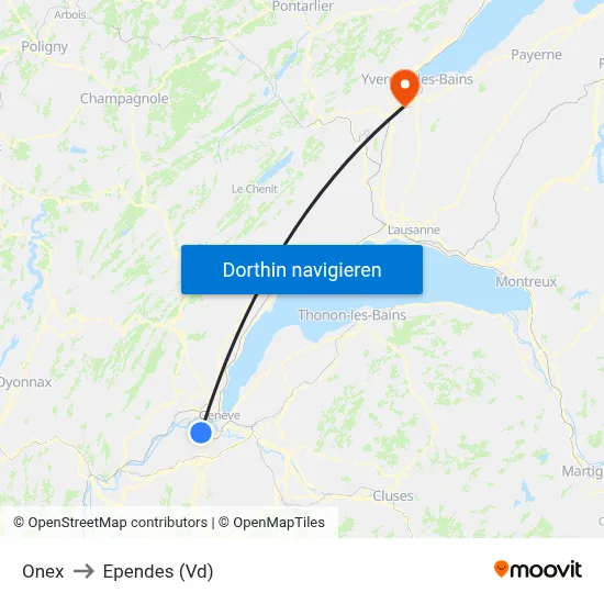 Onex to Ependes (Vd) map