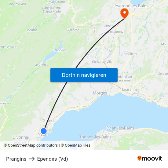 Prangins to Ependes (Vd) map