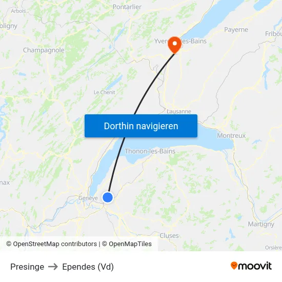 Presinge to Ependes (Vd) map