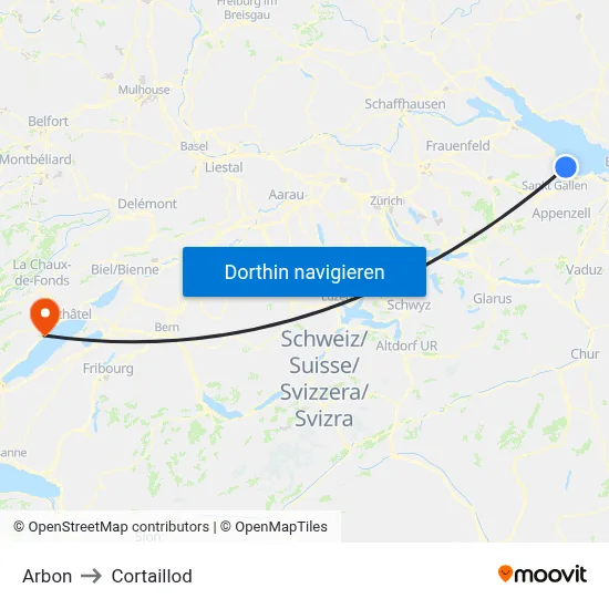 Arbon to Cortaillod map