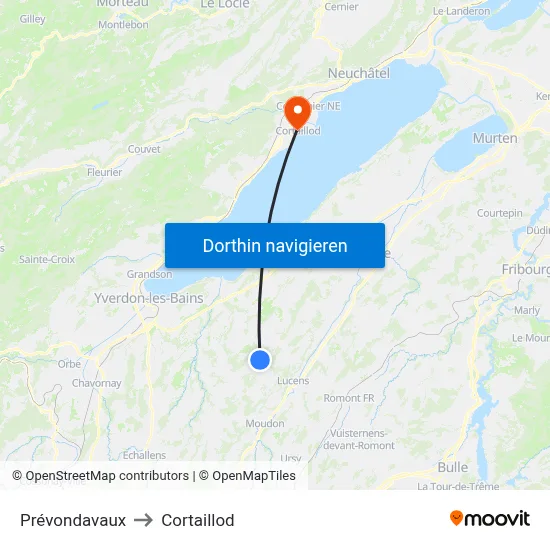 Prévondavaux to Cortaillod map