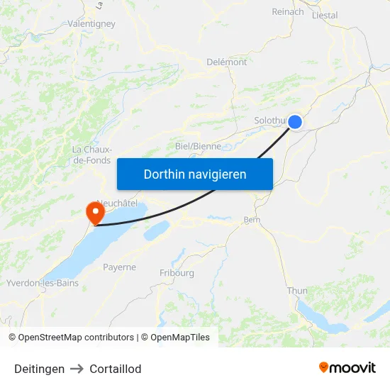 Deitingen to Cortaillod map
