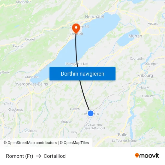 Romont (Fr) to Cortaillod map